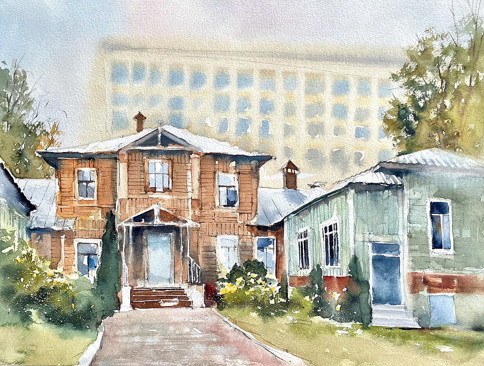 Психиатрическая больница в Нижнем Новгороде, акварель, пейзаж