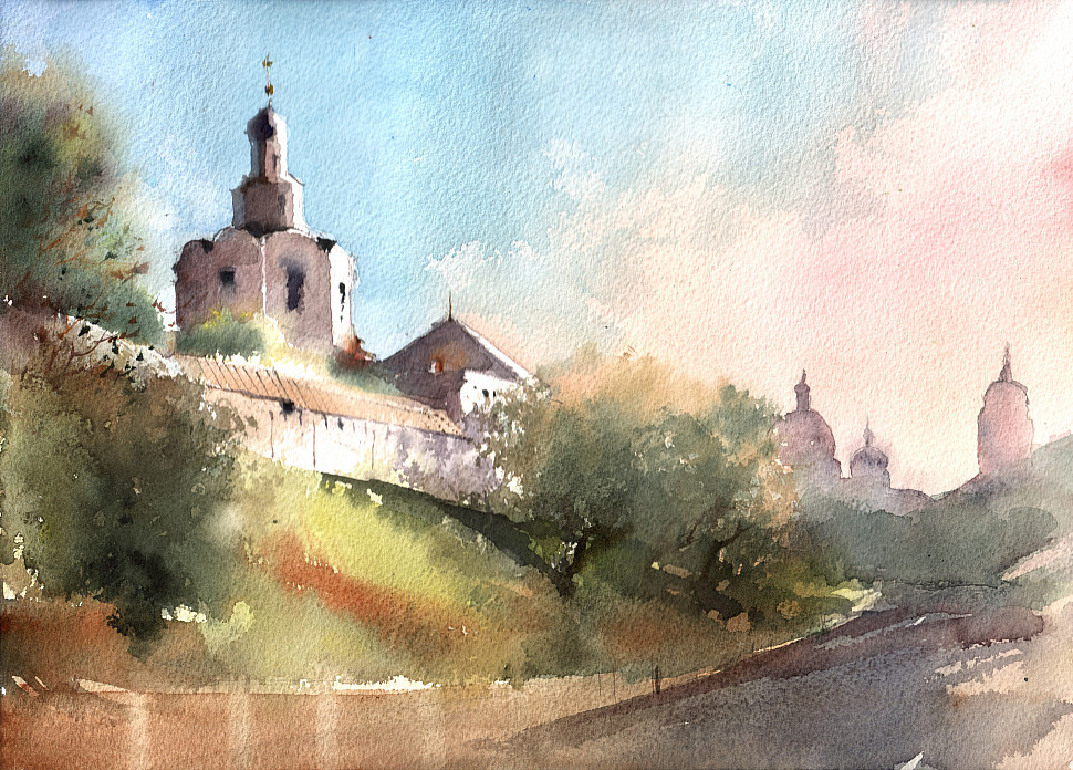 Спасо-Андроников монастырь, акварель, пейзаж