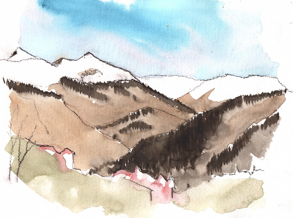 Сахарные горы, акварель, картина