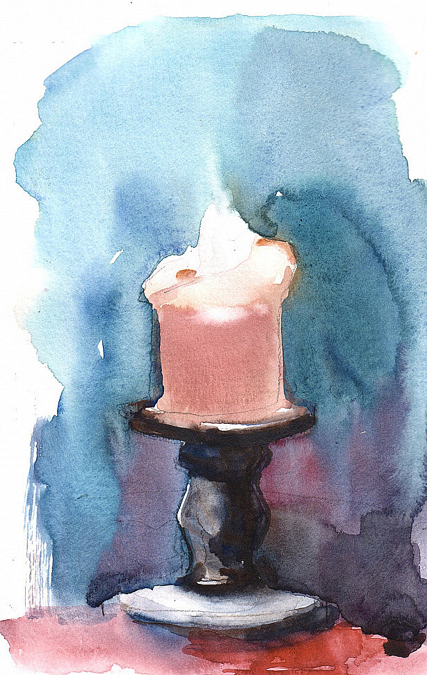 Розовая свеча, акварель, картина