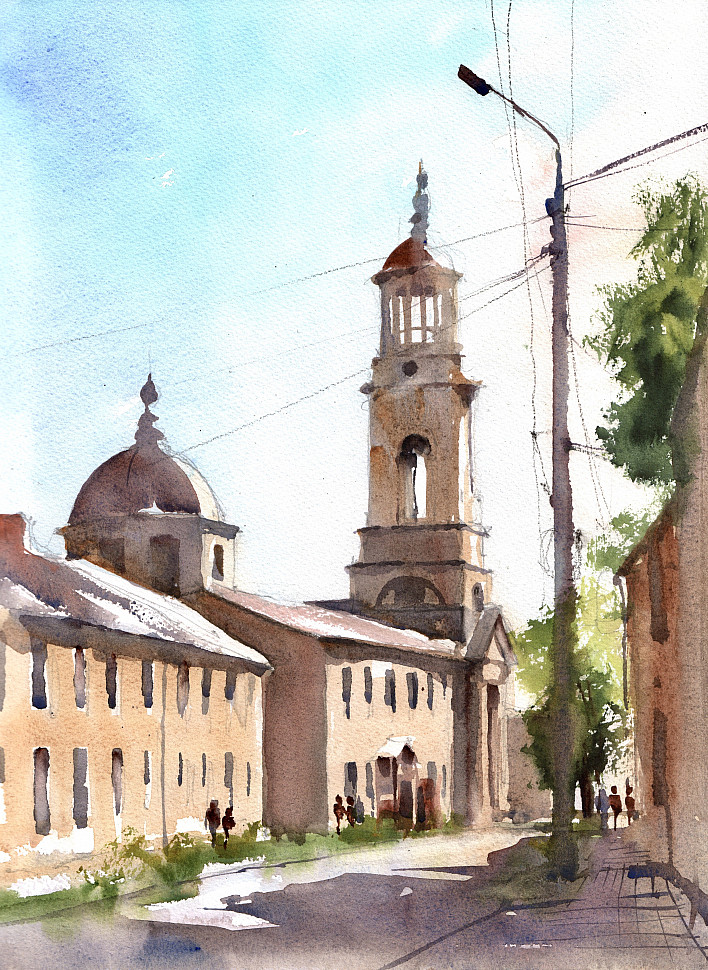 Климентовская церковь в Торжке, акварель, картина