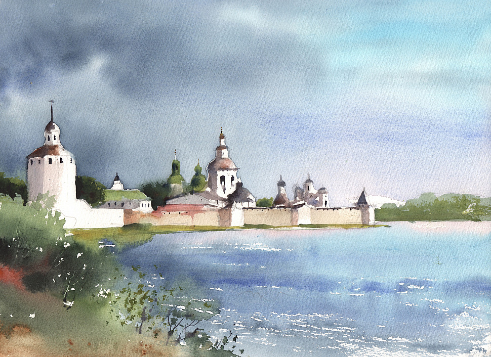 Кирилло-Белозерский монастырь, акварель, картина
