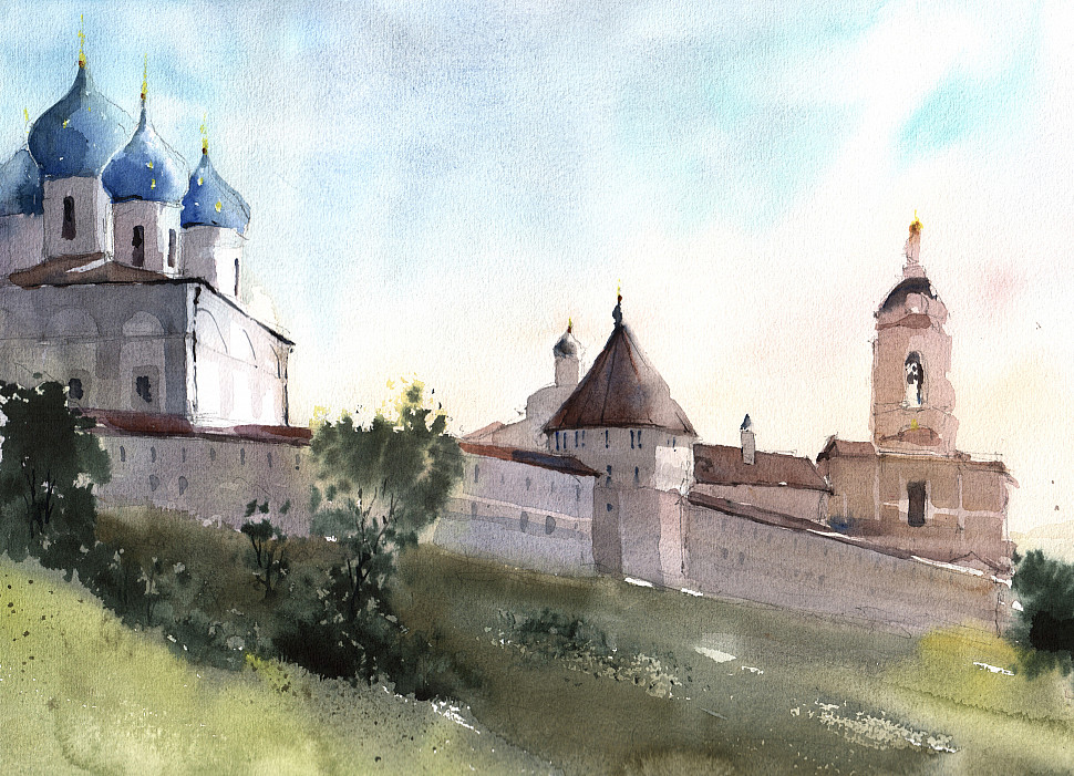 Высоцкий монастырь, акварельный пейзаж